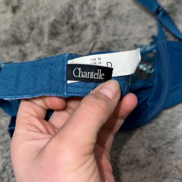 Chantelle Floral Embroidered Blue Underwire Bra | Sz 30D - Picture 8 of 9